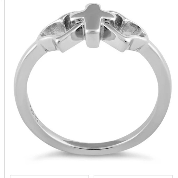 Jewelry - 925 stamped 2 hearts and a cross ring